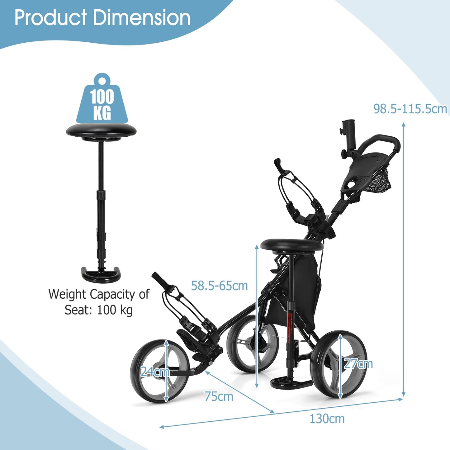 Golf Push Pull Cart, Lightweight 3 Wheels.