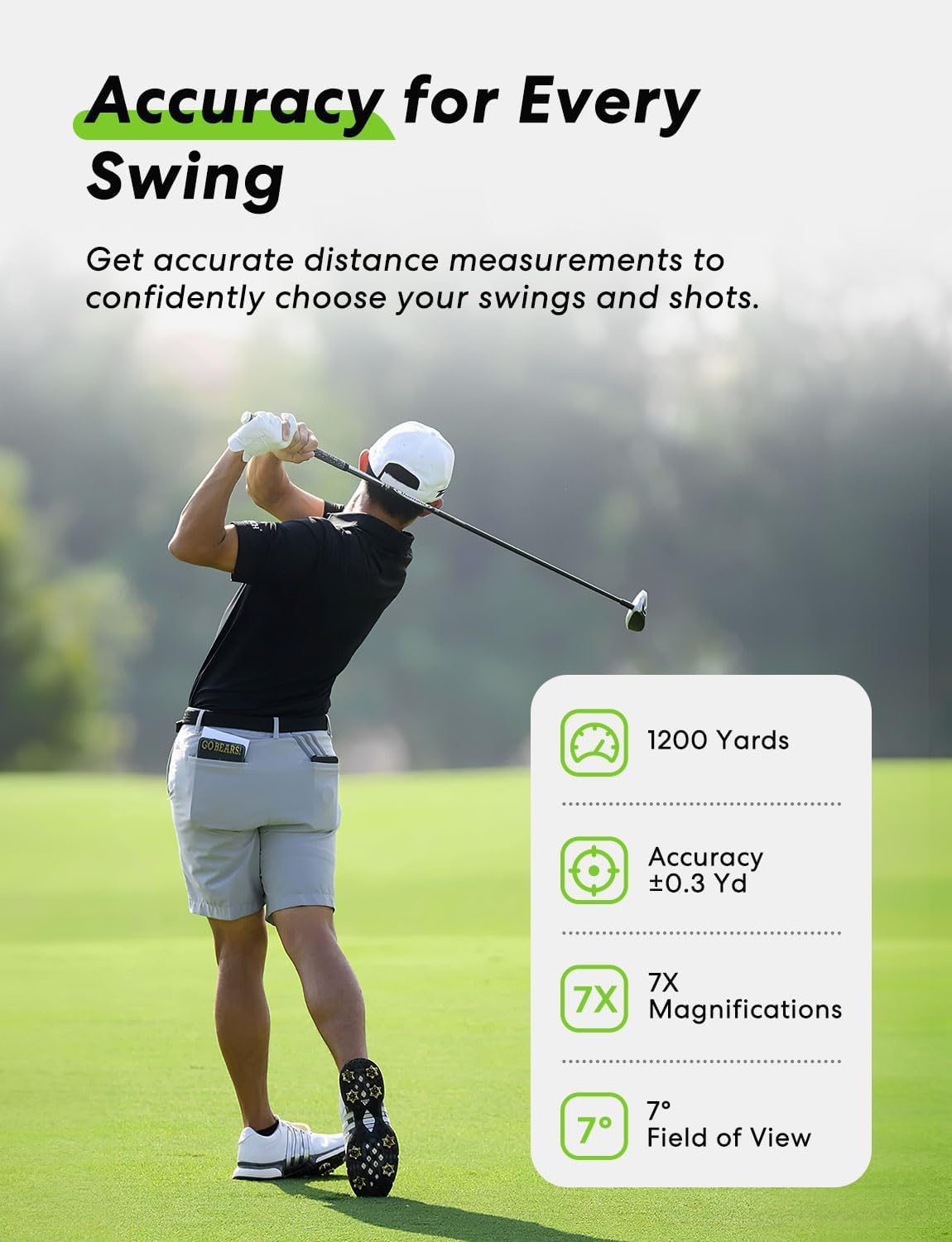 Golf Rangefinder with Slope, 1200 Yards Laser Range Finder, 7X Magnification, Rechargeable.