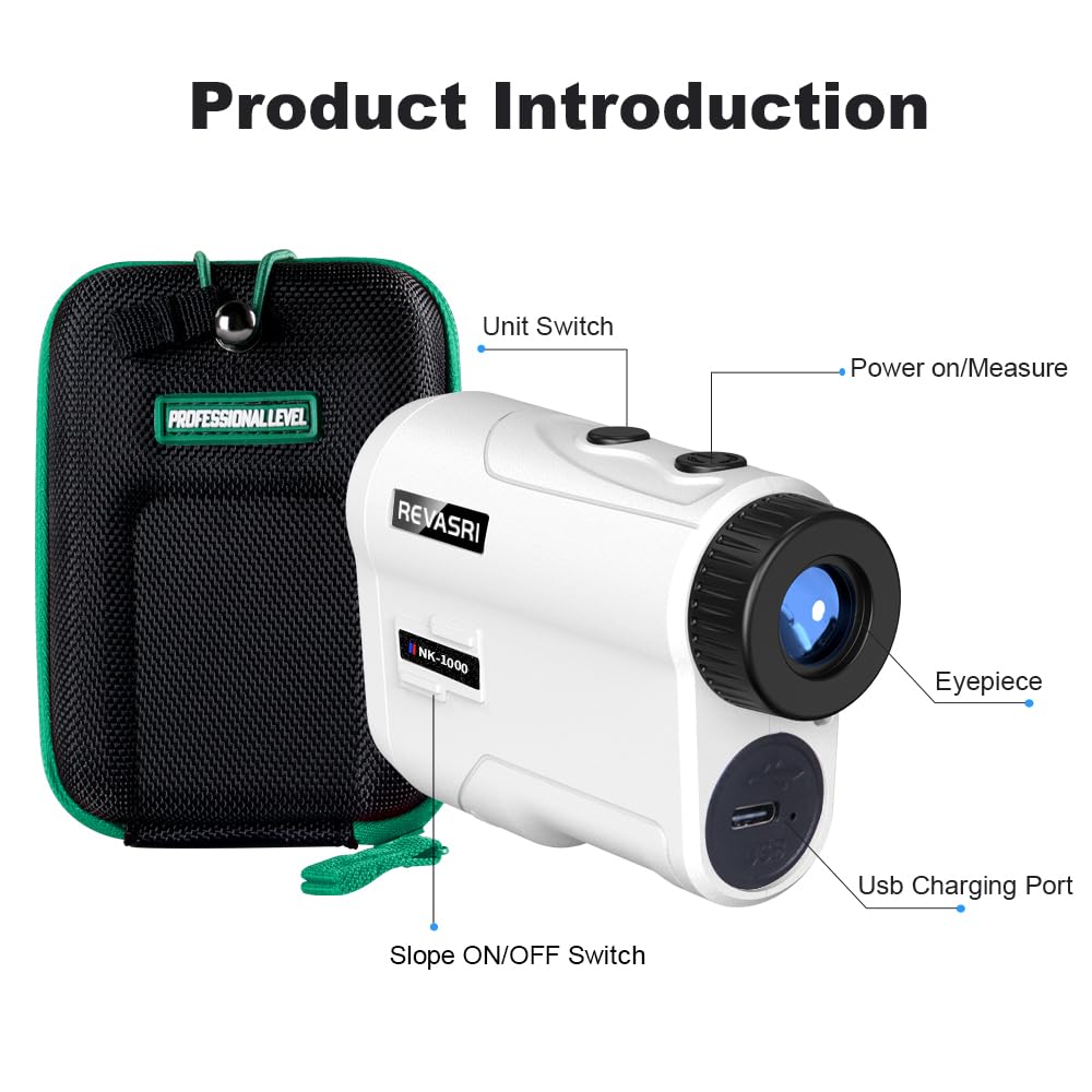 Golf Rangefinder with Slope and Flag Pole Lock Vibration. Rechargeable Battery 1000YDS.