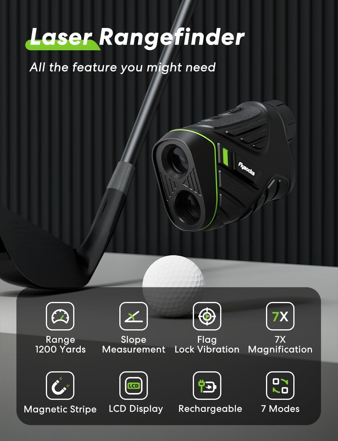 Golf Rangefinder with Slope, 1200 Yards Laser Range Finder, 7X Magnification, Rechargeable.