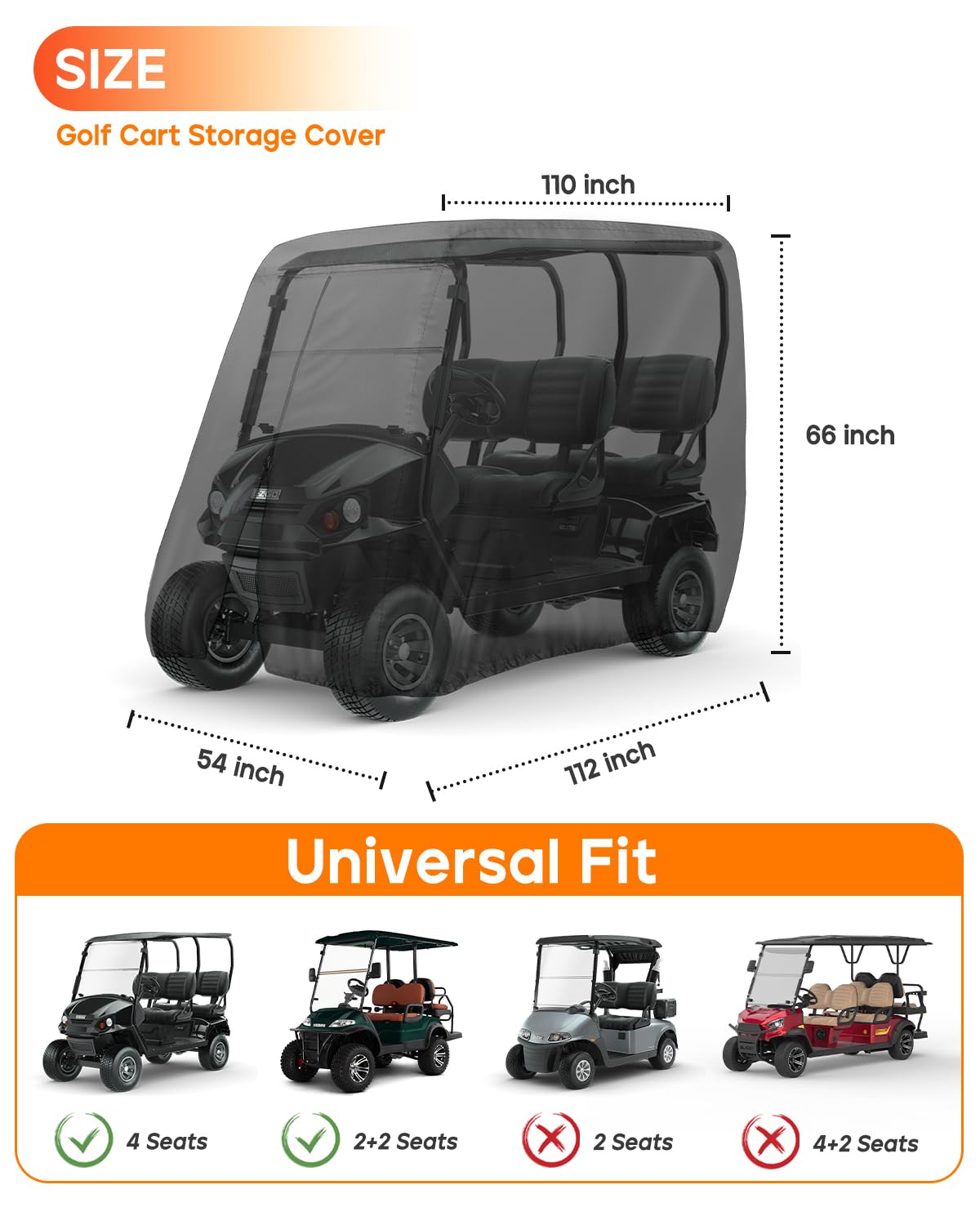 Waterproof Golf Cart Covers Extended Roof Compatible with EZGO, Club Car, Yamaha Golf Carts.