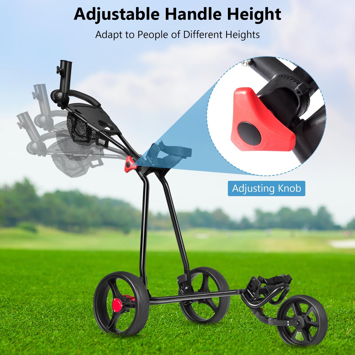3 Wheel Golf Push Cart, Folding Collapsible Lightweight.