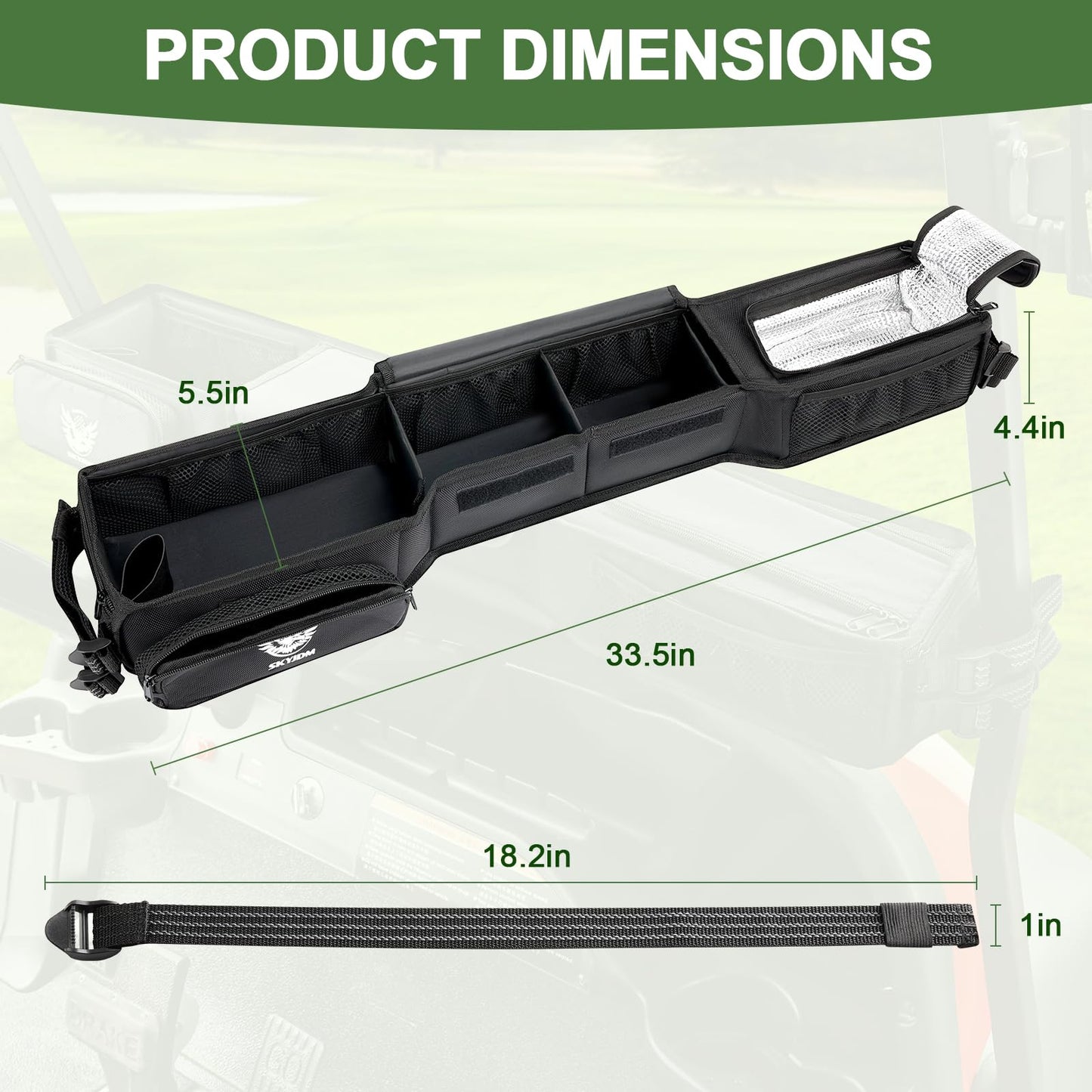 Foldable Golf Cart Inner Front Storage. Compatible with EZGO, Club Car Drive Kandi Yamaha.