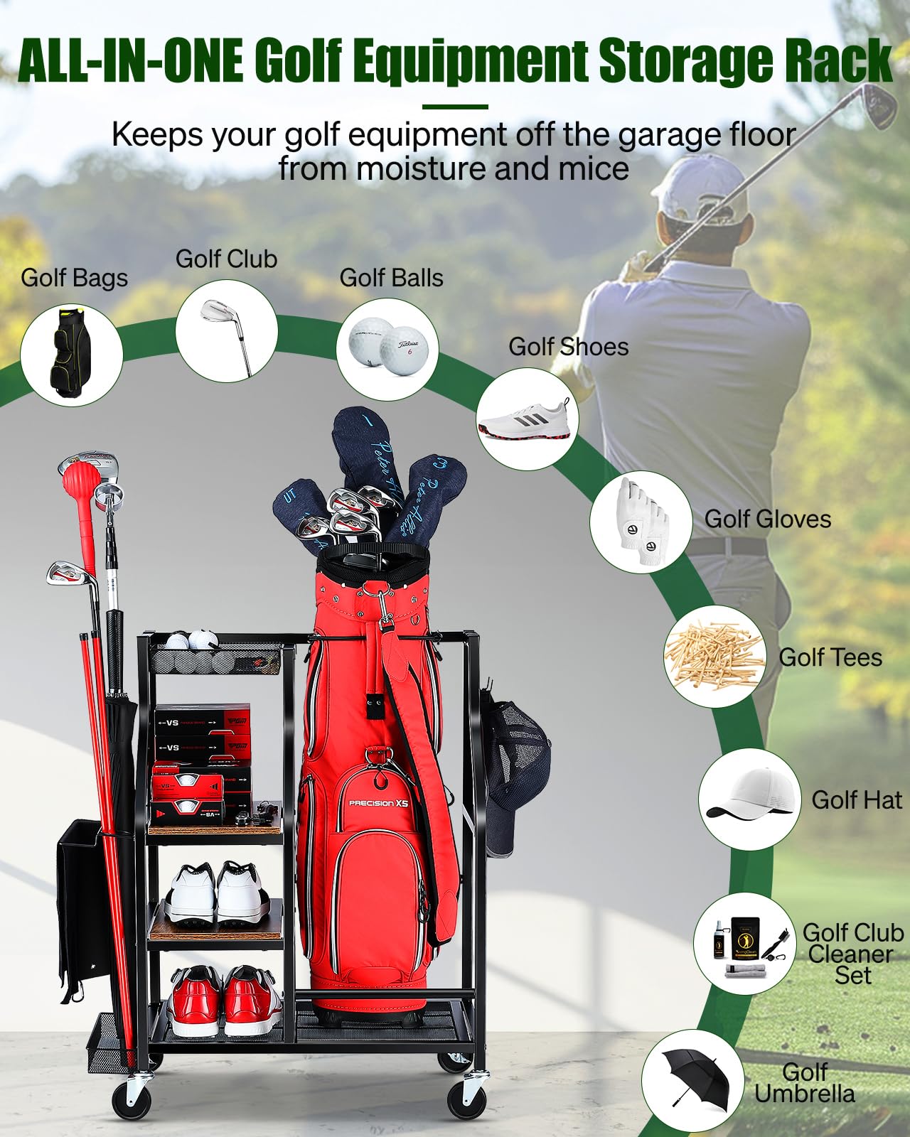 Golf Bags Storage Organizer.