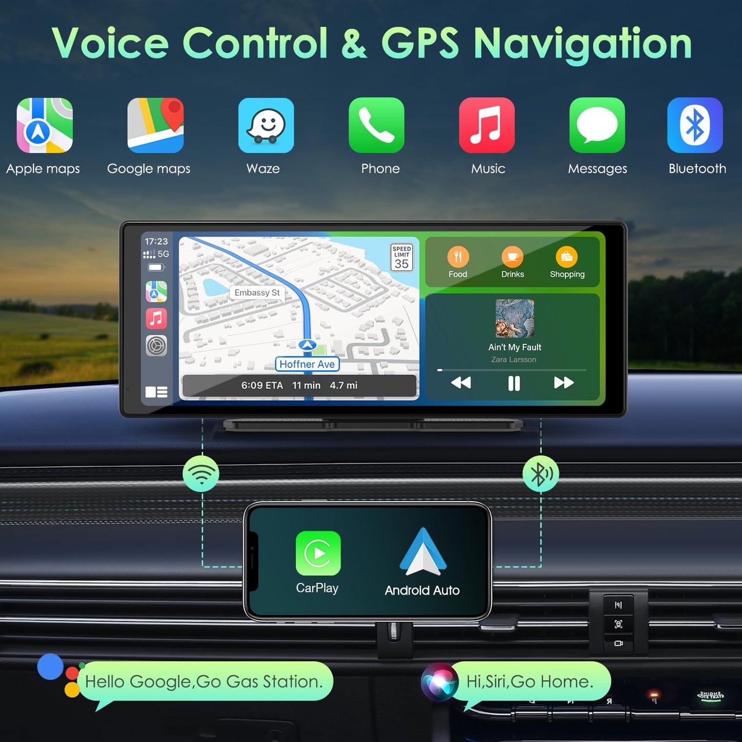 Wireless Apple Carplay & Android Auto,Carplay Box+Backup Camera,9.26'' Portable Car Stereo.