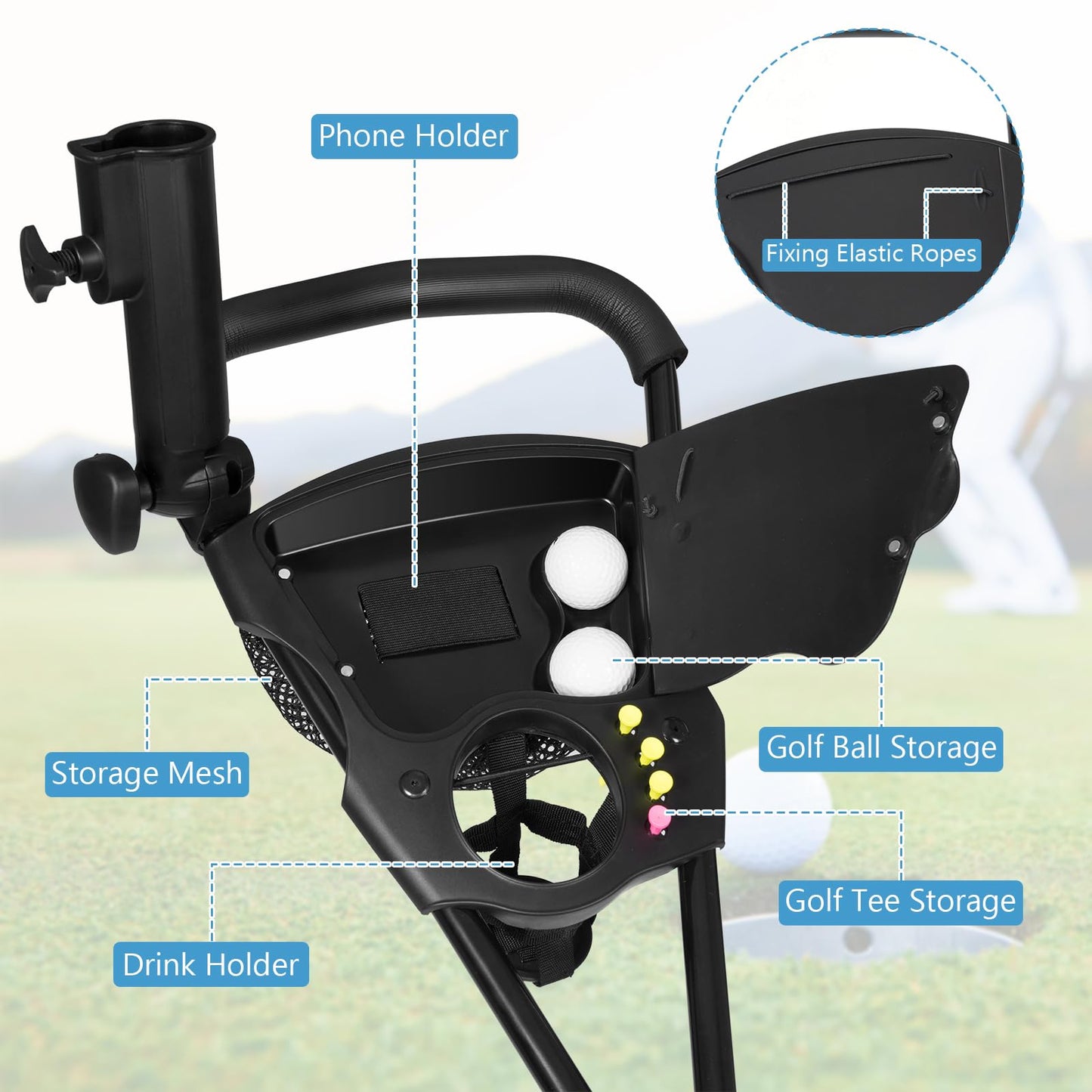 3 Wheel Golf Push Cart, Folding Collapsible Lightweight.