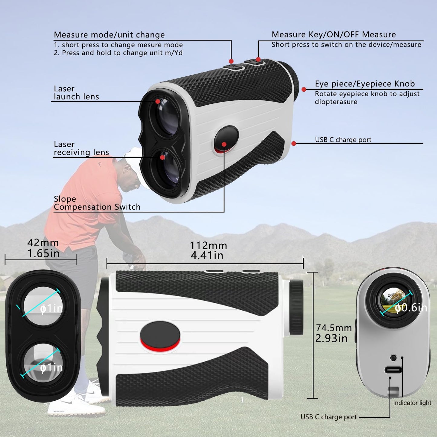 Golf Rangefinder, 7X Magnification.