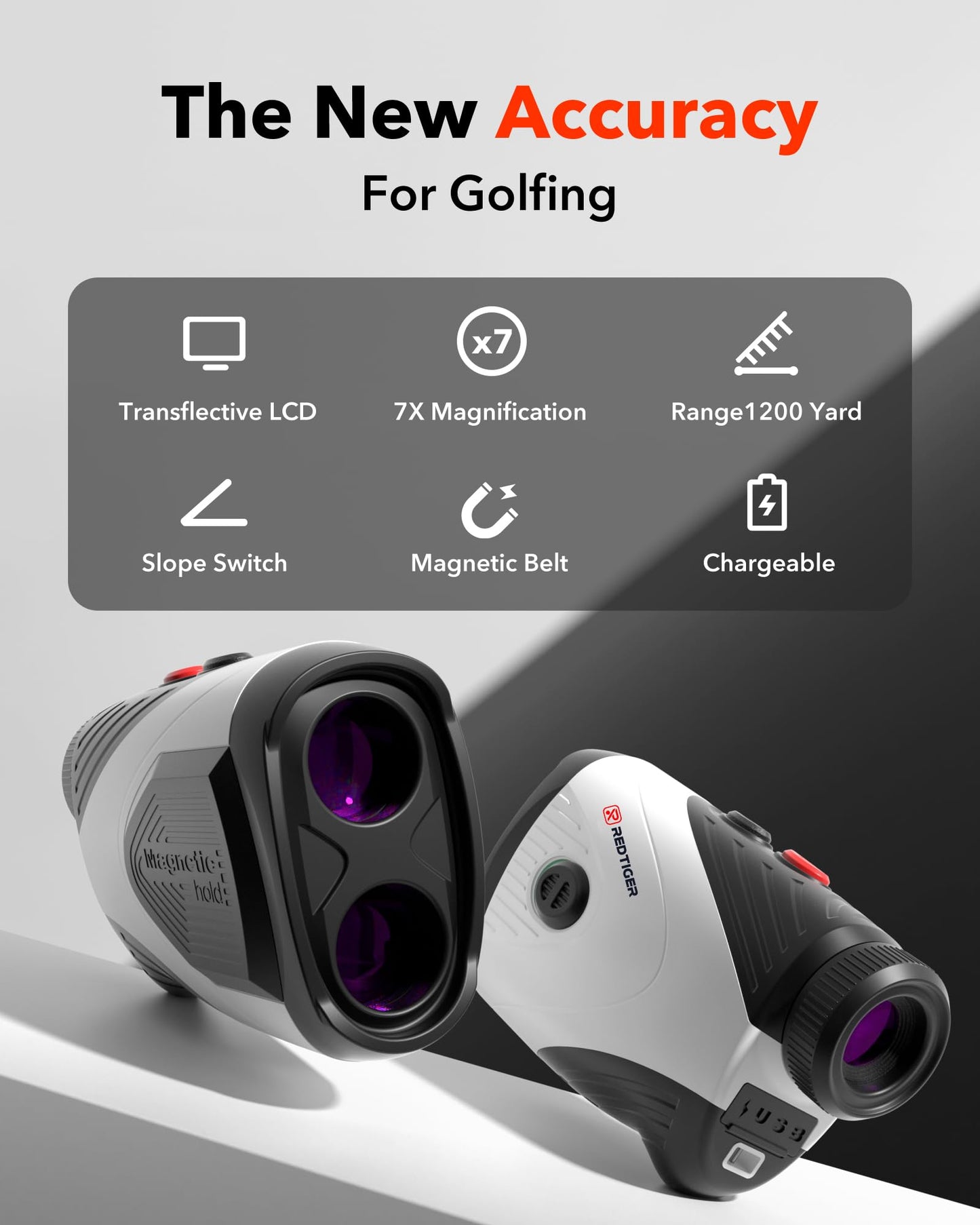Golf Rangefinder with Slope, 1200 Yards Laser Range Finder Golfing, 7X Magnification, Flag Pole Locking Vibration, Rechargeable.