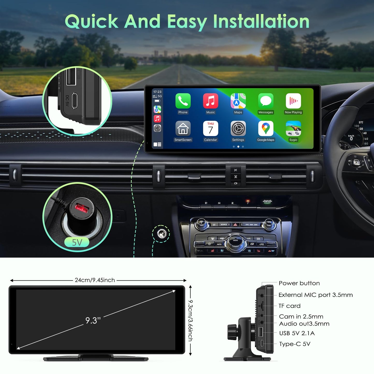 Wireless Apple Carplay & Android Auto,Carplay Box+Backup Camera,9.26'' Portable Car Stereo.