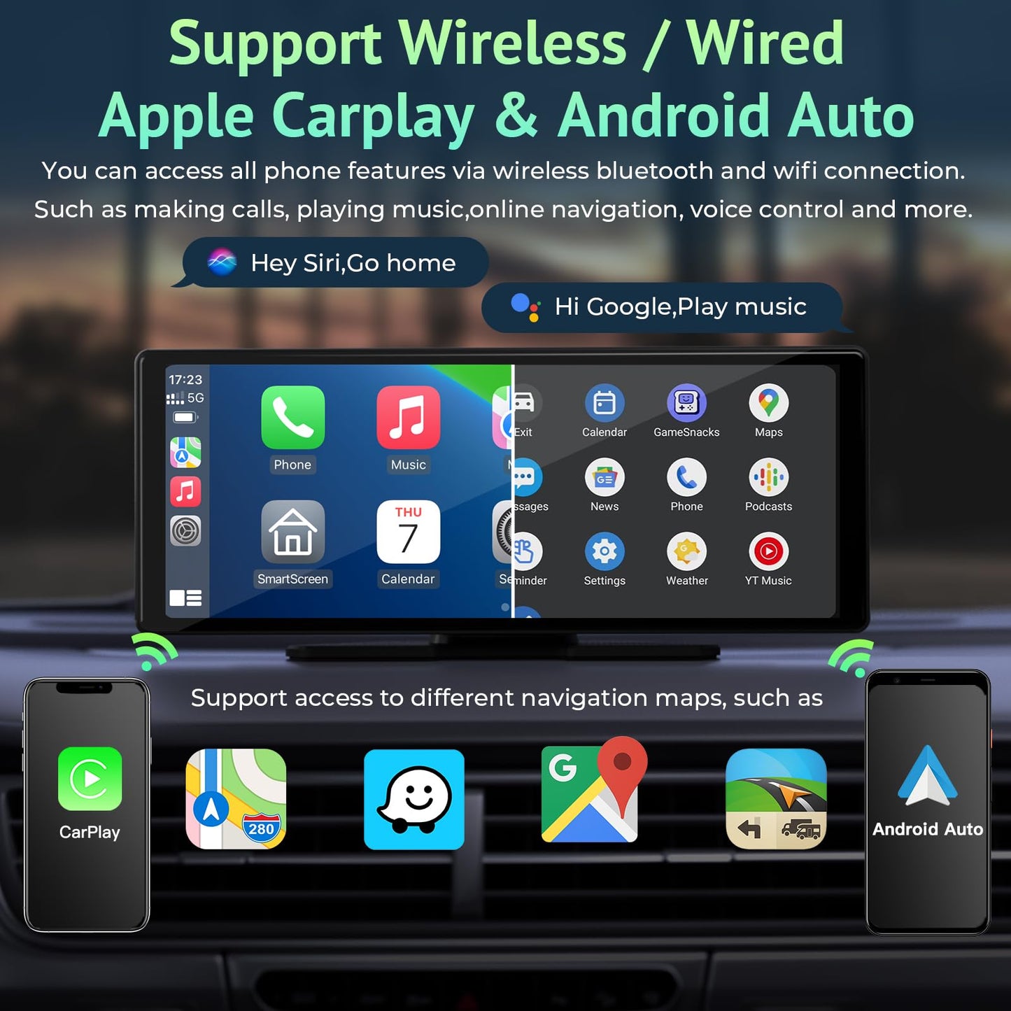 Wireless Apple Carplay & Android Auto,Carplay Box+Backup Camera,9.26'' Portable Car Stereo.