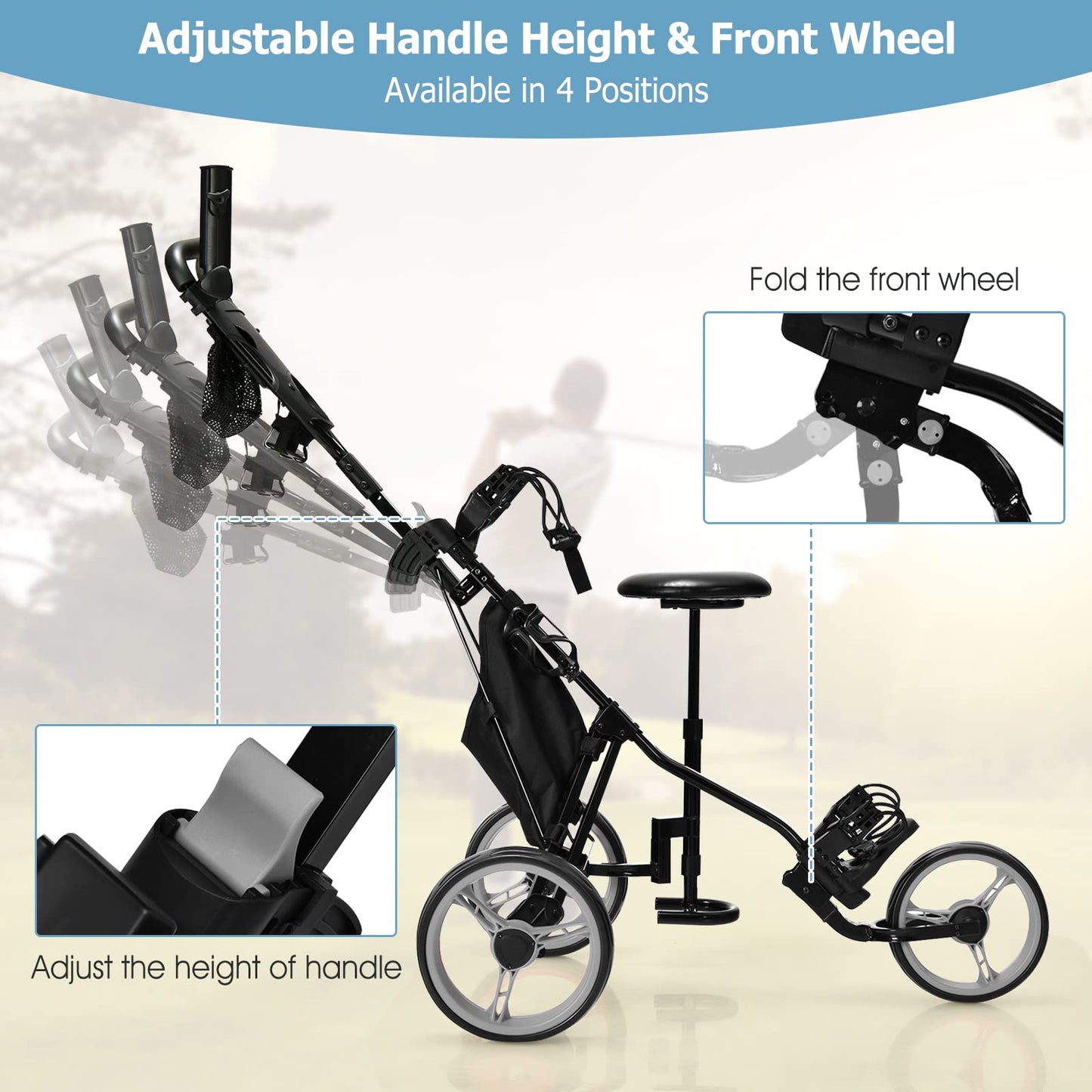 Golf Push Pull Cart, Lightweight 3 Wheels.