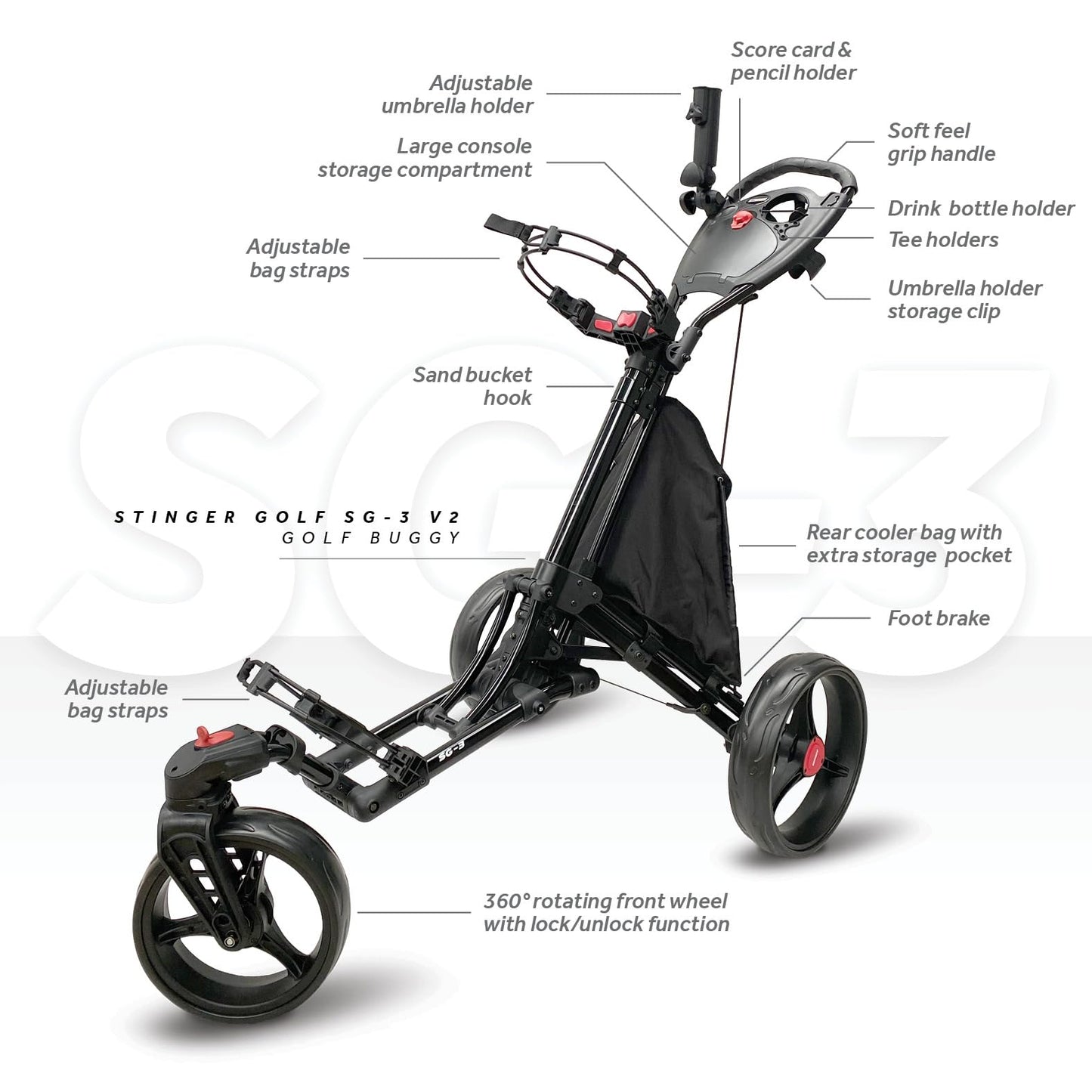 High Performance Golf Cart with 360-Degree Swivel Front Wheel,One-Click Folding.