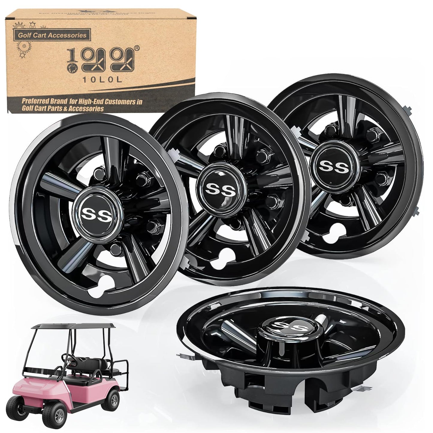 8" Wheel Covers Hub Caps, Set of 4 - EZGO, Club Car, Yamaha