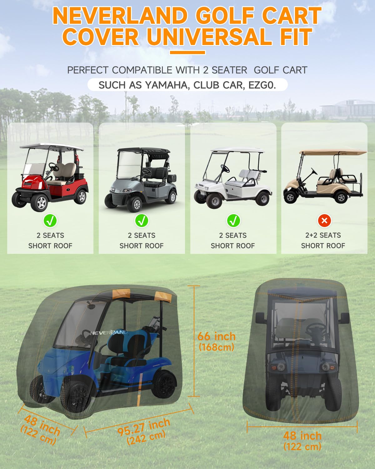Golf Cart Cover, Fits Ezgo,Yamaha Golf Carts.