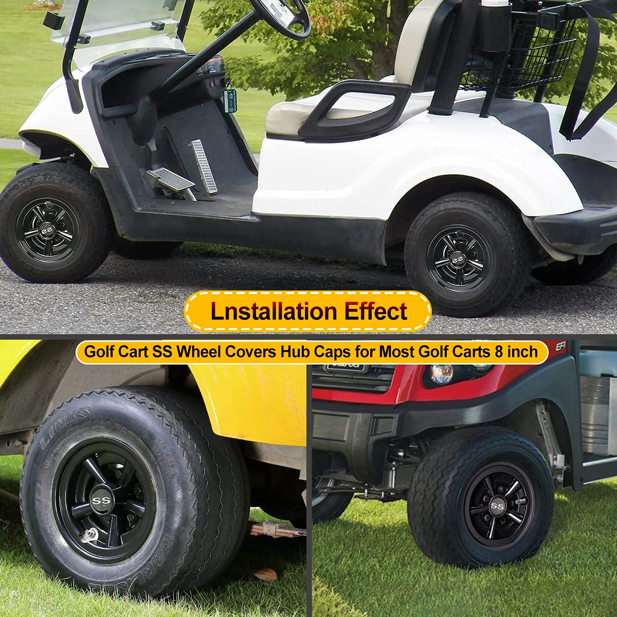 Hub Caps for Yamaha/Club CAR/EZ-GO Par Car 8" (Set of 4) (Black)