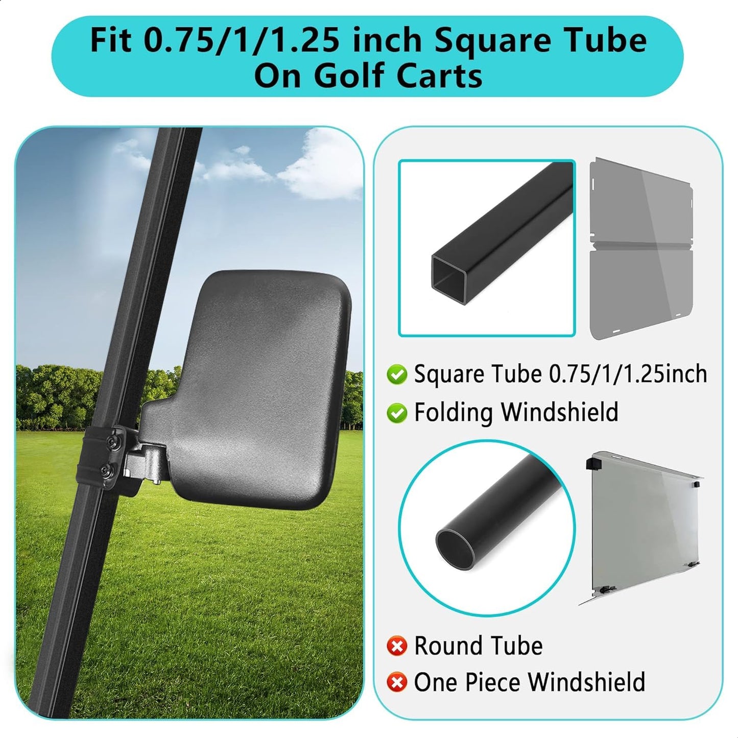 Side Mirrors Universal for Yamaha, Club Car, EZGO, Folding Side Rear View Mirrors Adjustable 180 Degree HD Glass.