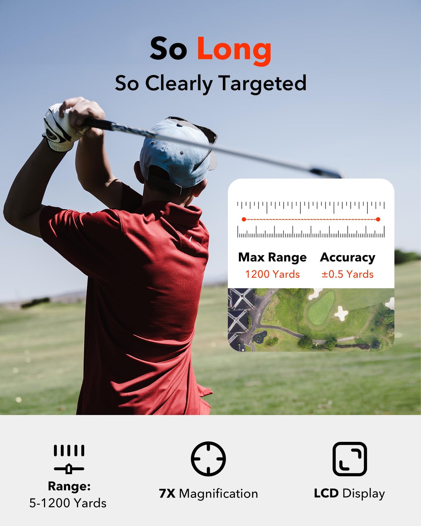 Golf Rangefinder with Slope, 1200 Yards Laser Range Finder Golfing, 7X Magnification, Flag Pole Locking Vibration, Rechargeable.