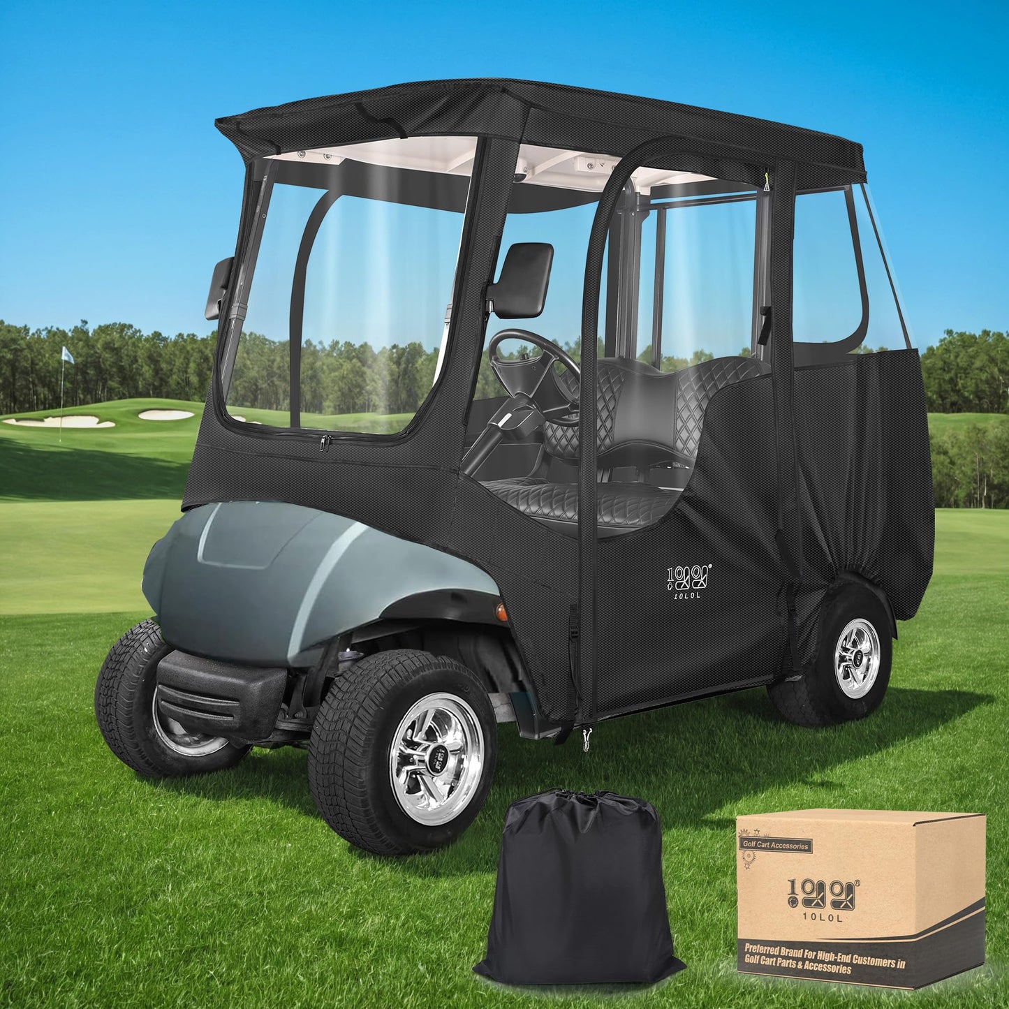 Golf Cart Enclosure fit Yamaha G14 G16 G22 G29 Drive and Drive 2, Yamaha Rain Cover with Clear PVC Windshield.