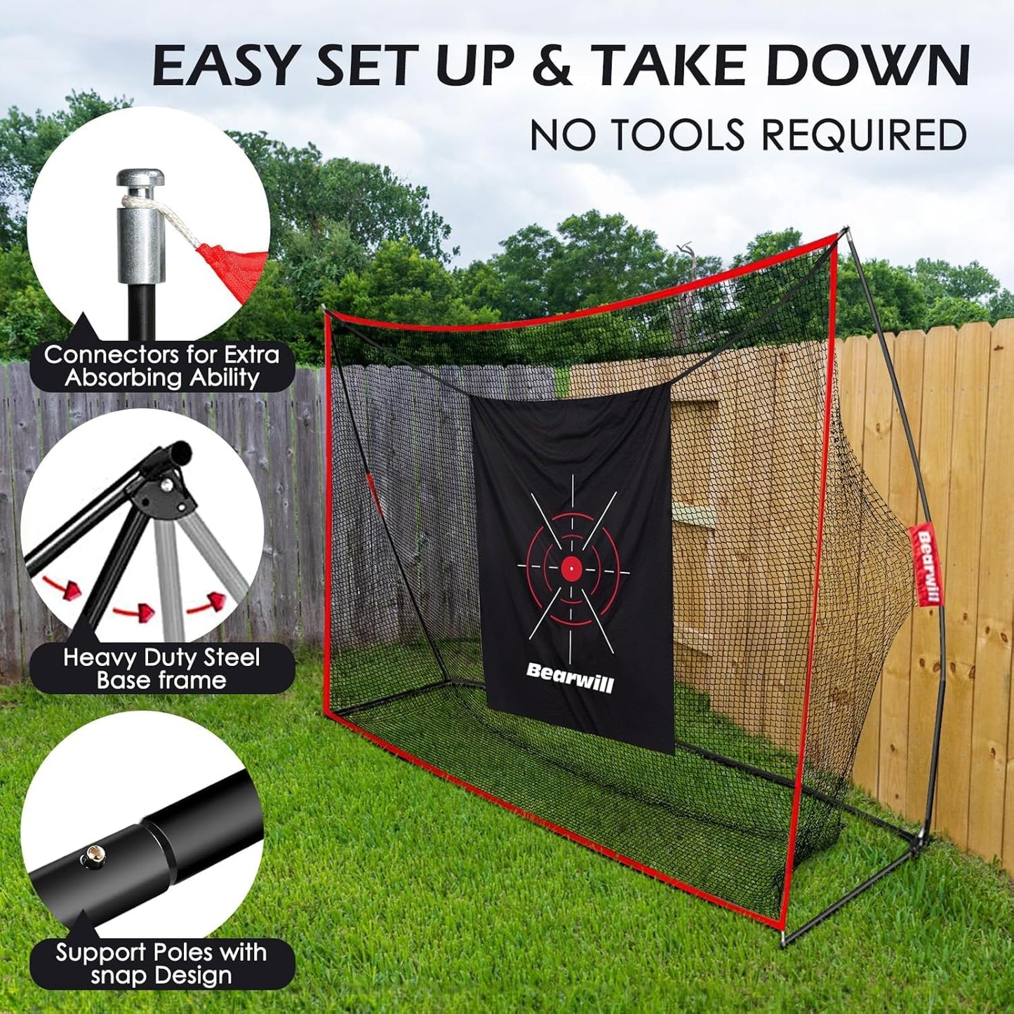 Golf Practice Net, 3x2m Golf Net with Chipping Net, Golf Mat, Silk Target, 8 Golf Tees, 6 Golf Balls and Carry Bag.