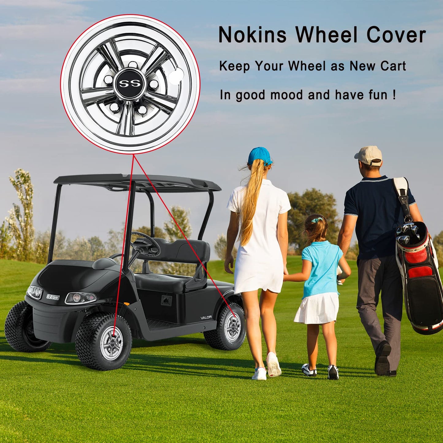 Premium Golf Cart Hubcaps, 8 Inch SS Chrome Golf Cart Hub Caps Set of 4.