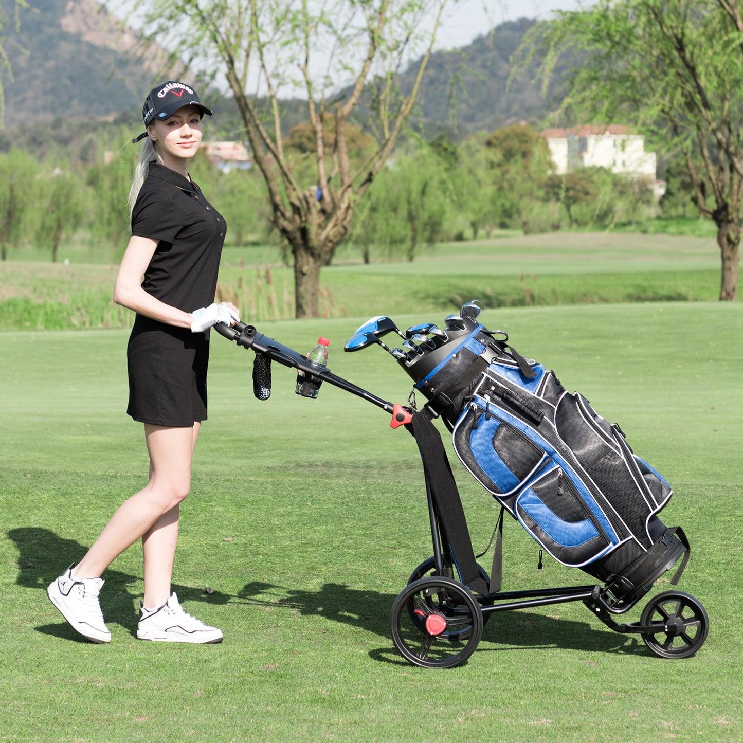 3 Wheel Golf Push Cart, Folding Collapsible Lightweight.