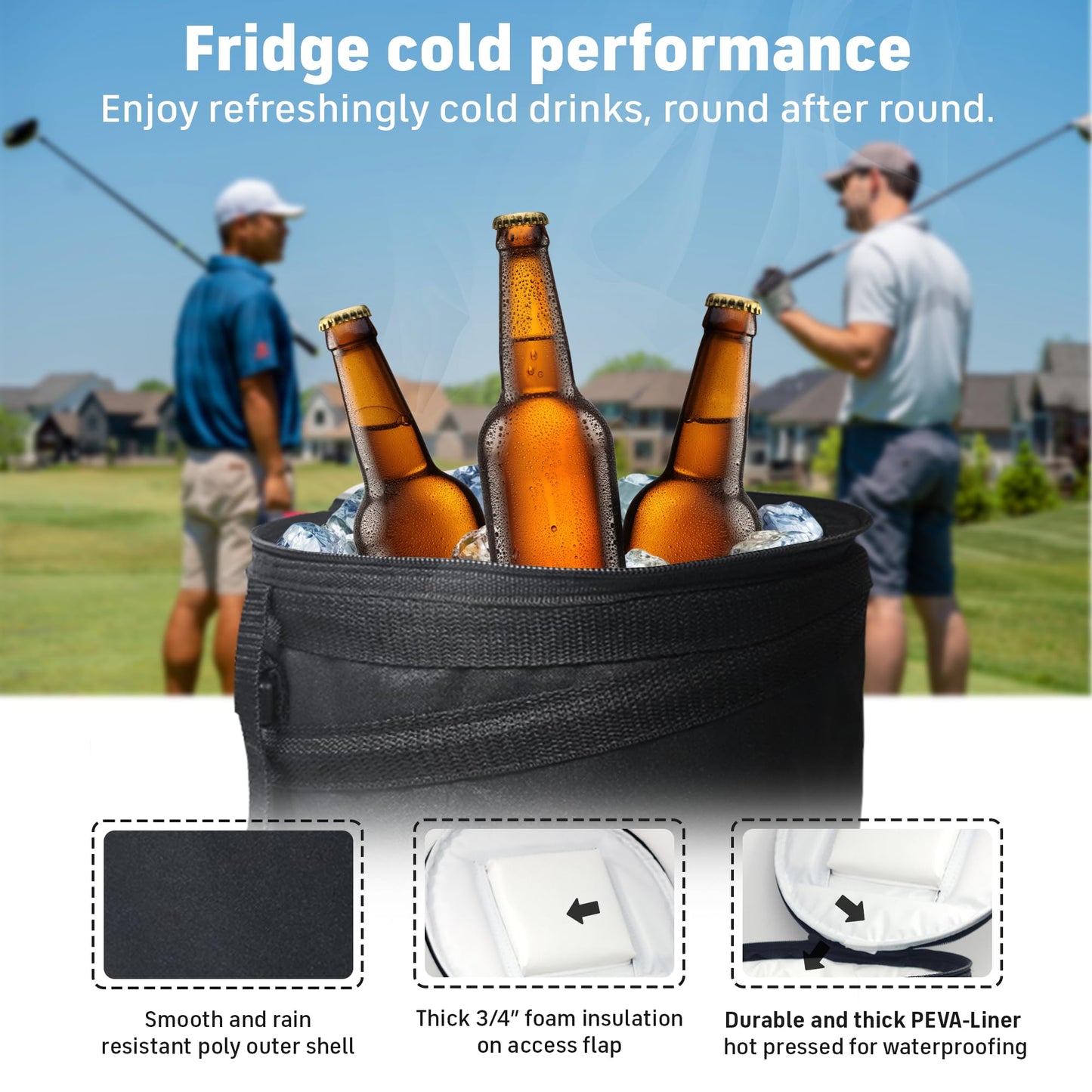 Collapsible Pop-Up Golf Cart Cooler Bag.