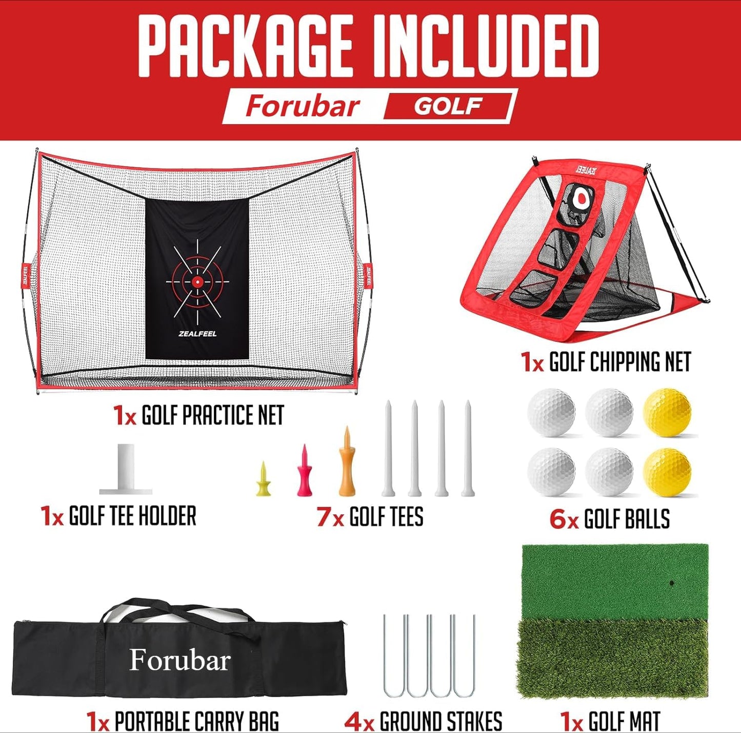Golf Practice Net, 3x2m Golf Net with Chipping Net, Golf Mat, Silk Target, 8 Golf Tees, 6 Golf Balls and Carry Bag.