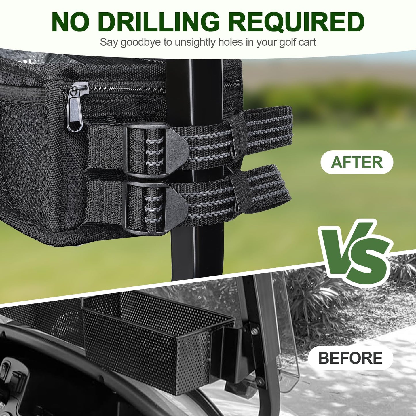 Foldable Golf Cart Inner Front Storage. Compatible with EZGO, Club Car Drive Kandi Yamaha.