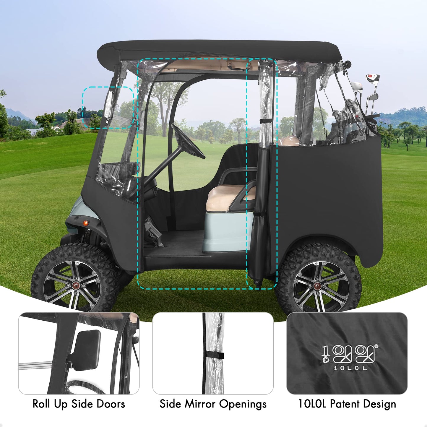 Golf Cart Enclosure fit Yamaha G14 G16 G22 G29 Drive and Drive 2, Yamaha Rain Cover with Clear PVC Windshield.