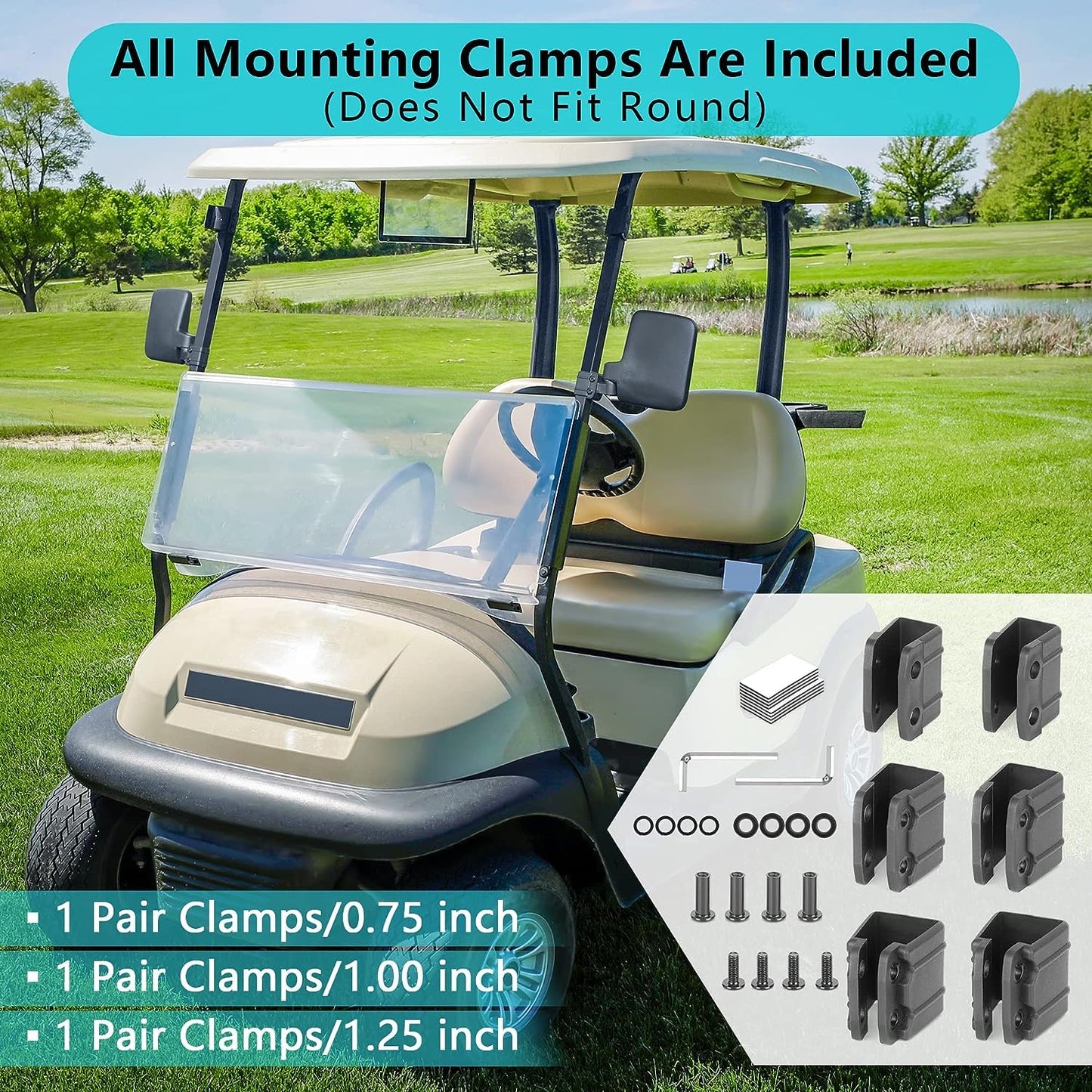 Side Mirrors Universal for Yamaha, Club Car, EZGO, Folding Side Rear View Mirrors Adjustable 180 Degree HD Glass.