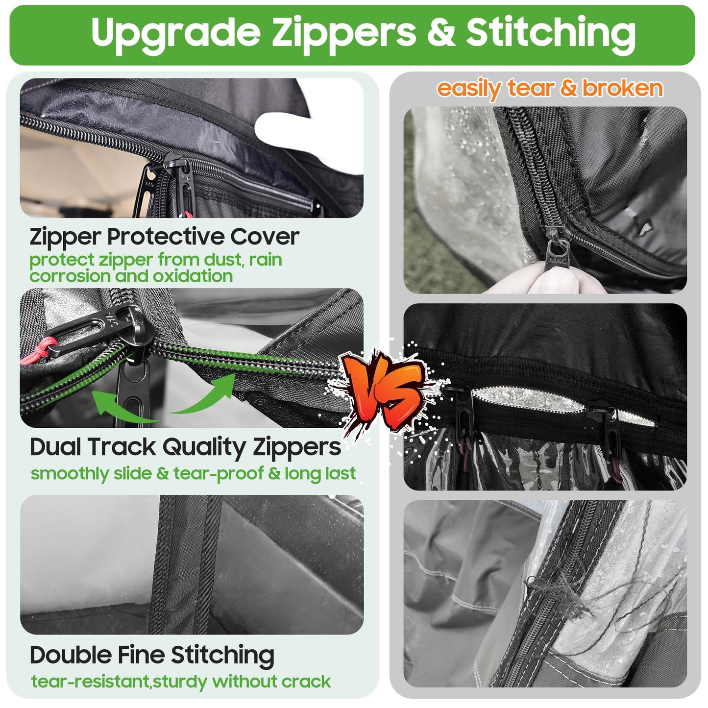 Golf Cart Enclosure fit Yamaha G14 G16 G22 G29 Drive and Drive 2, Yamaha Rain Cover with Clear PVC Windshield.