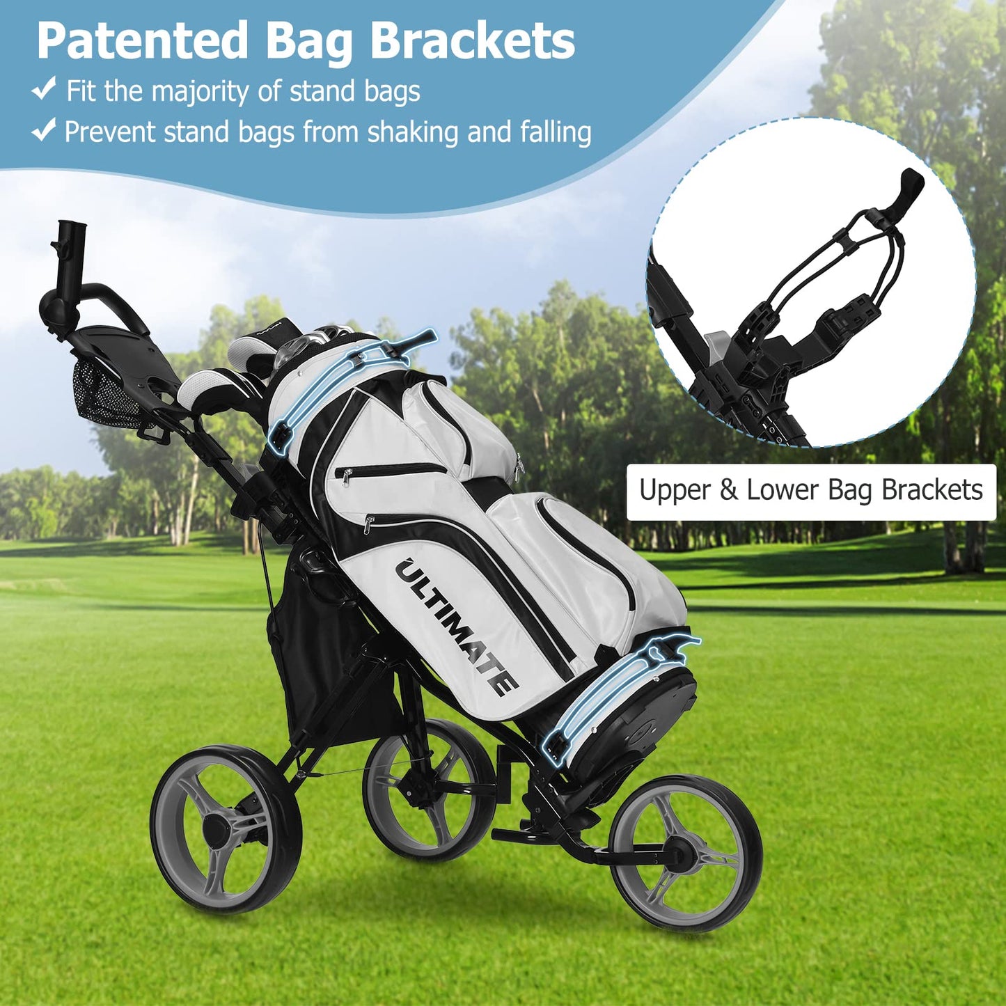 Golf Push Pull Cart, Lightweight 3 Wheels.