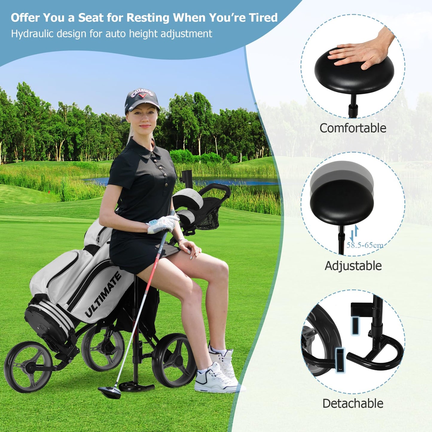Golf Push Pull Cart, Lightweight 3 Wheels.