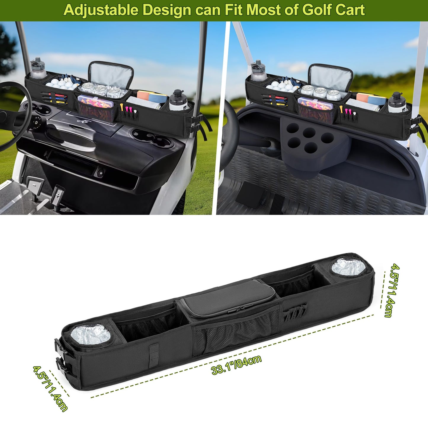 Golf Cart Inner Storage Tray, No-Drilling. Front Storage Basket Compatible with EZGO Drive and Club Car.