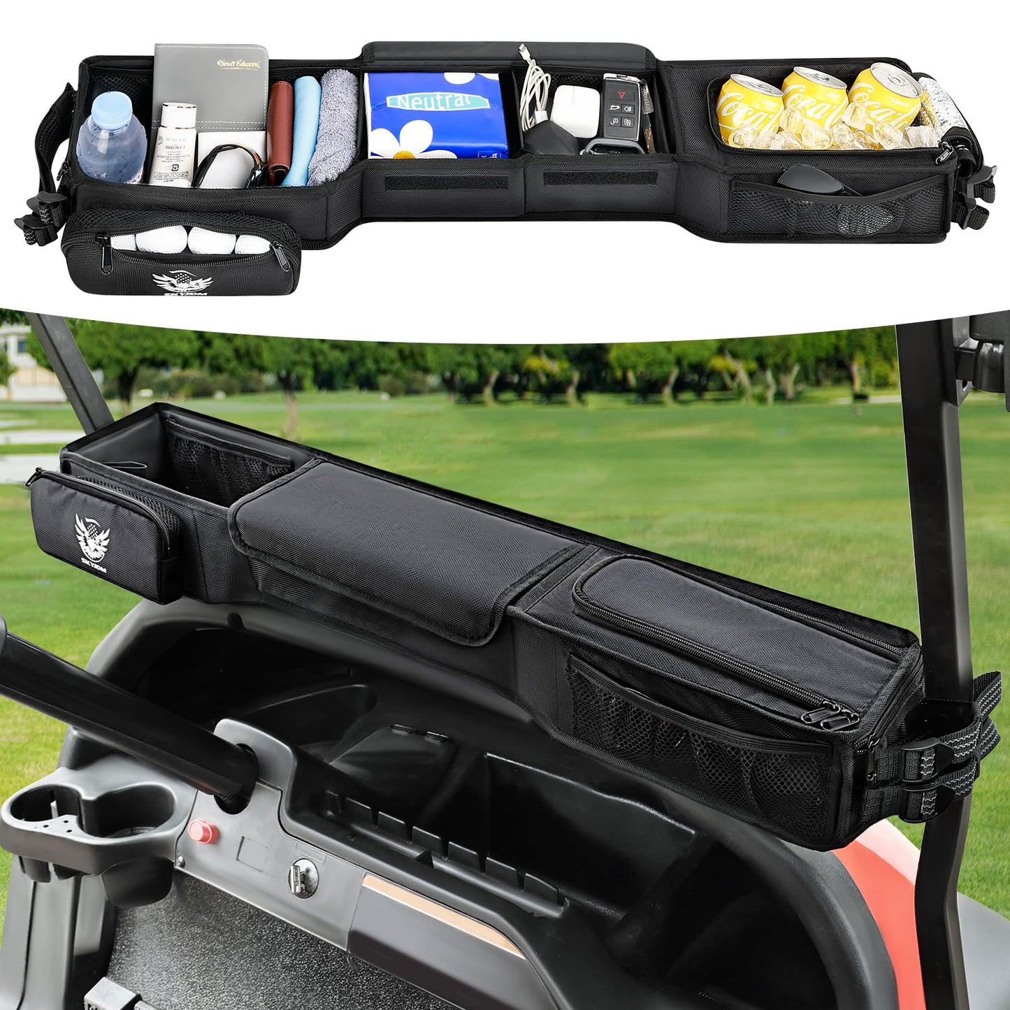Foldable Golf Cart Inner Front Storage. Compatible with EZGO, Club Car Drive Kandi Yamaha.