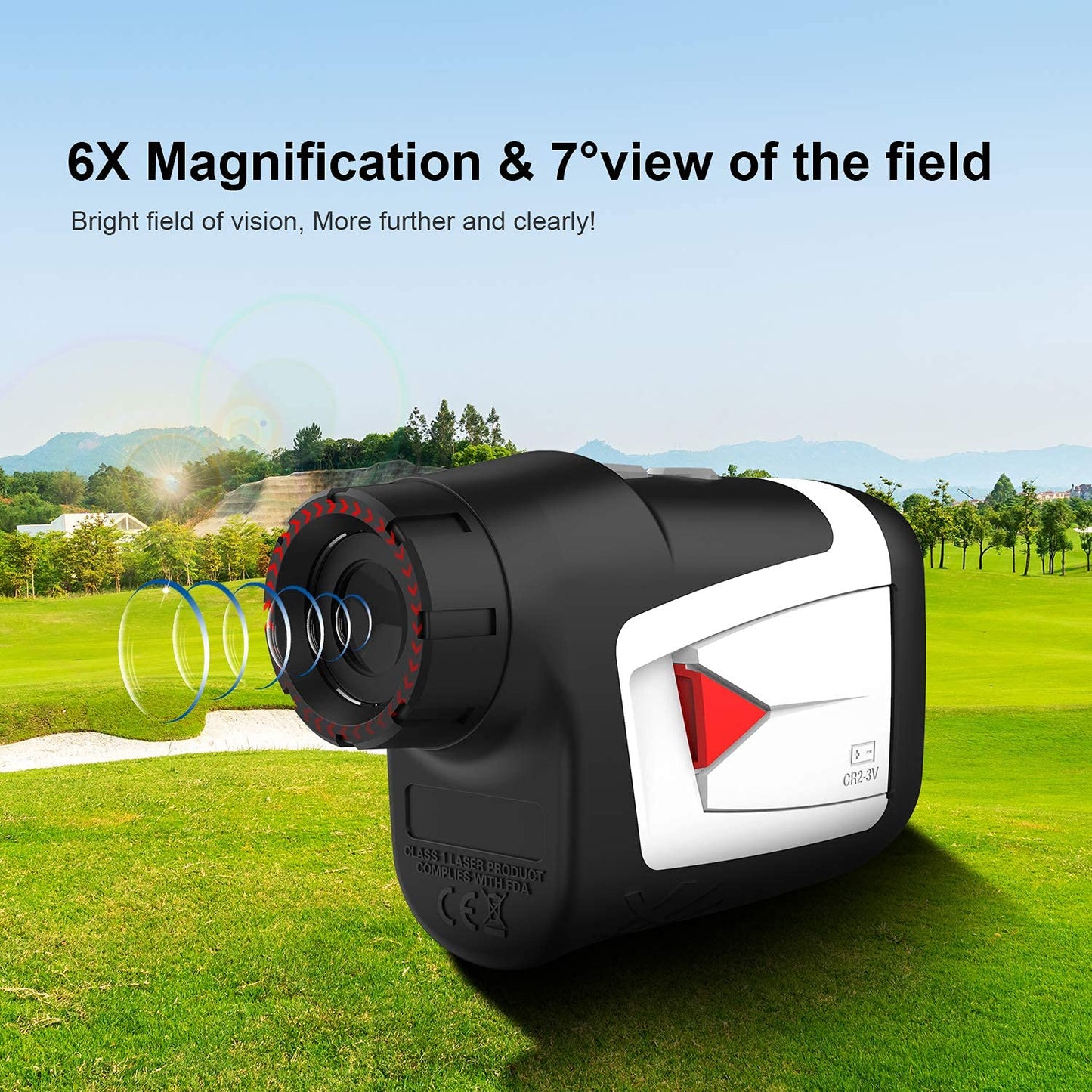Golf Rangefinder with Slope On/Off, 660 Yards Range Finder with Flag-Lock and Vibration, Legal for Tournament Play,6X Magnification,Carrying Case, Free Battery.