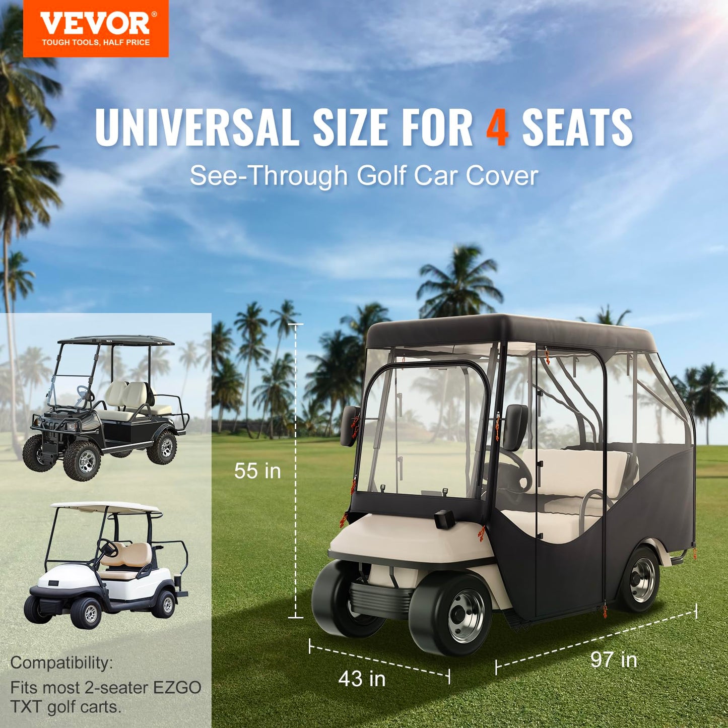 Golf Cart Cover. Universal Fits for Most Brand Carts.