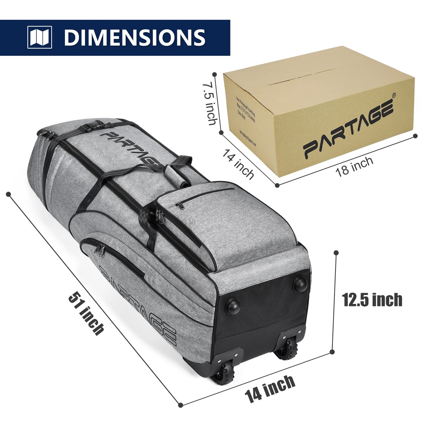 Partage Golf Travel Bag with Wheels, Golf Travel Case for Airlines, 900D Heavy Duty Oxford -Black