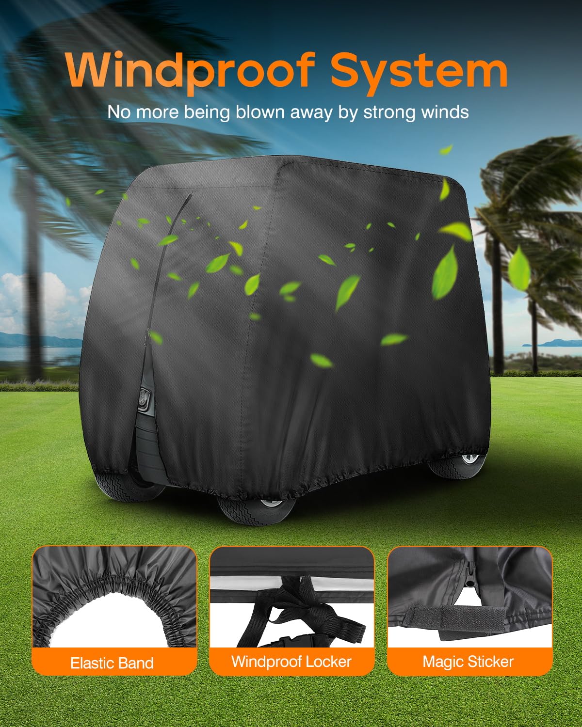 Waterproof Golf Cart Covers Extended Roof Compatible with EZGO, Club Car, Yamaha Golf Carts.