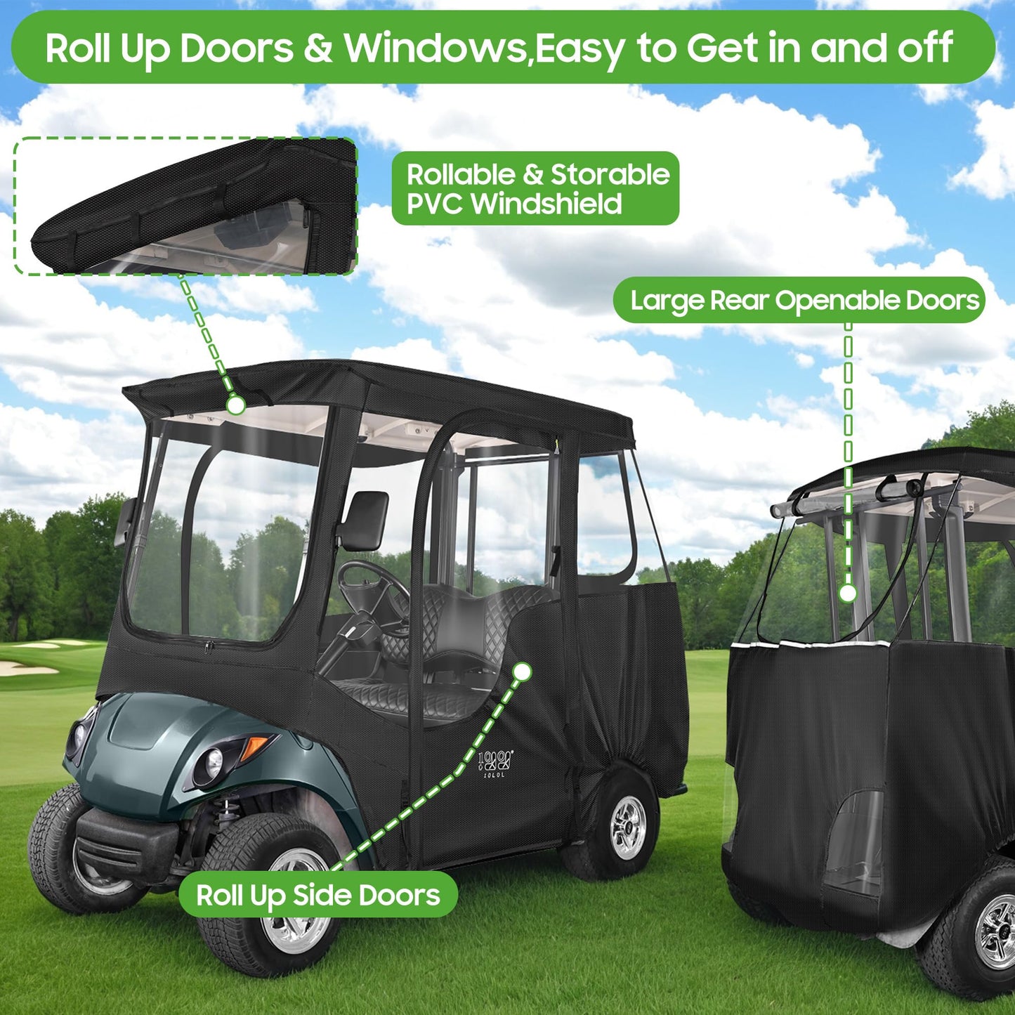 Golf Cart Enclosure fit Yamaha G14 G16 G22 G29 Drive and Drive 2, Yamaha Rain Cover with Clear PVC Windshield.
