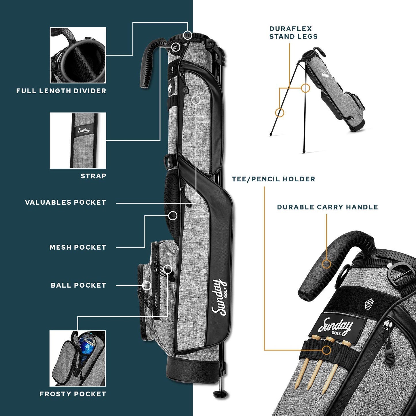 Lightweight Sunday Golf Bag with Strap and Stand – Easy to Carry.