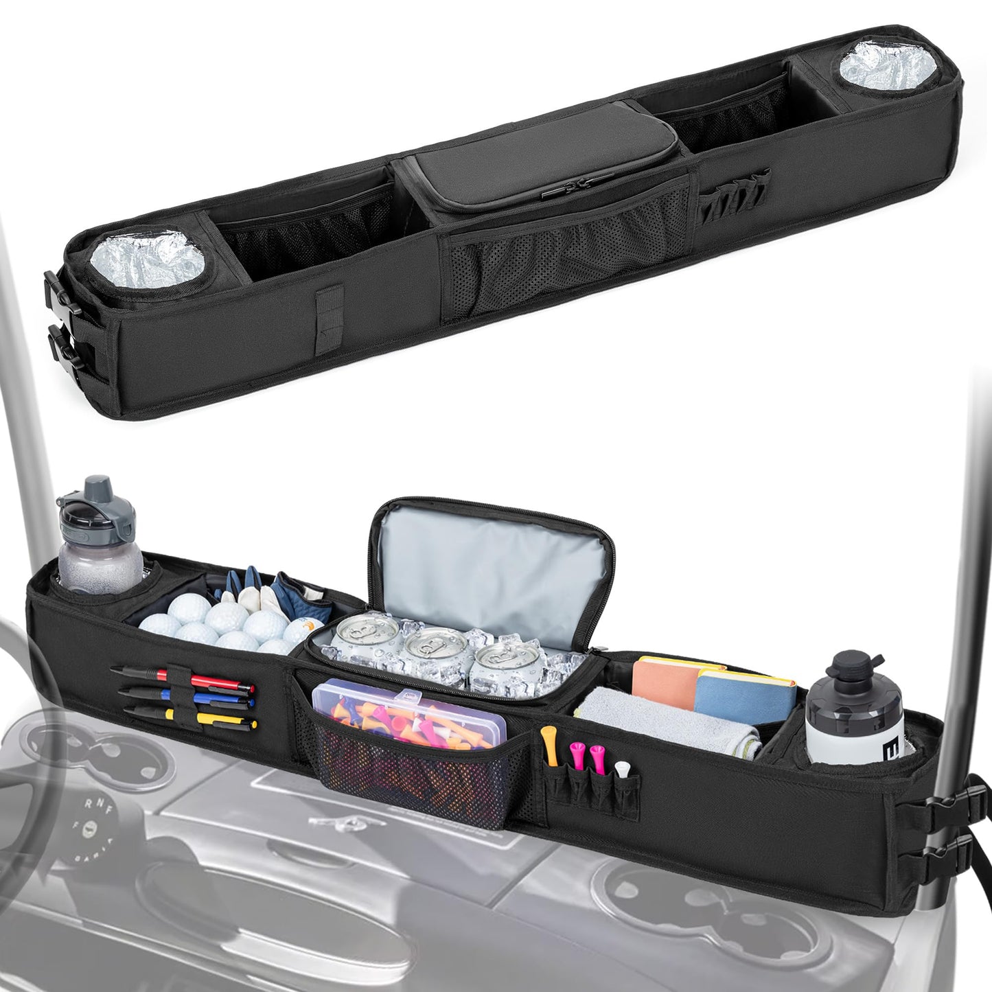 Golf Cart Inner Storage Tray, No-Drilling. Front Storage Basket Compatible with EZGO Drive and Club Car.