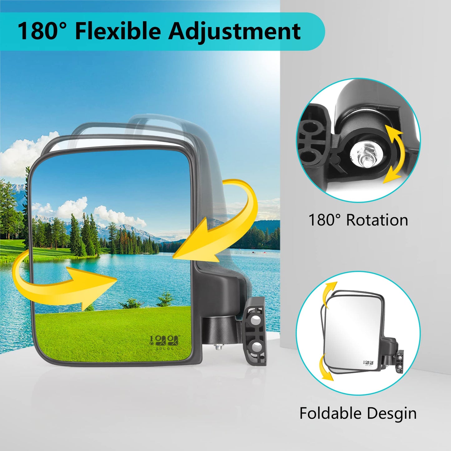 Side Mirrors Universal for Yamaha, Club Car, EZGO, Folding Side Rear View Mirrors Adjustable 180 Degree HD Glass.