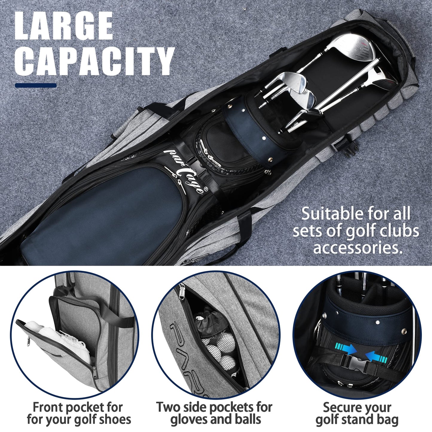 Partage Golf Travel Bag with Wheels, Golf Travel Case for Airlines, 900D Heavy Duty Oxford -Black