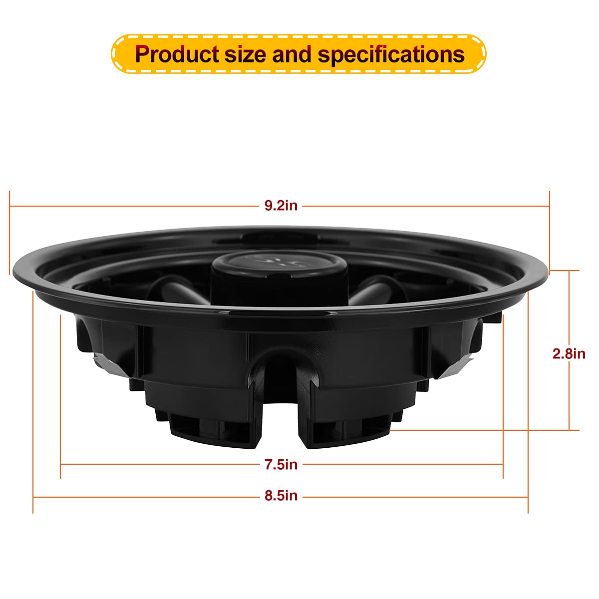 Hub Caps for Yamaha/Club CAR/EZ-GO Par Car 8" (Set of 4) (Black)