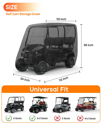 Waterproof Golf Cart Covers Extended Roof Compatible with EZGO, Club Car, Yamaha Golf Carts.