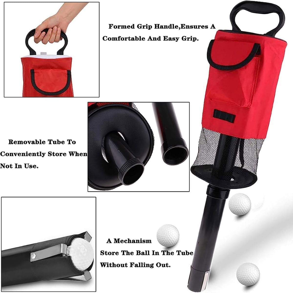 Golf Ball Retriever Bag with Detachable Tube, Convenient Storage for 70 Balls.