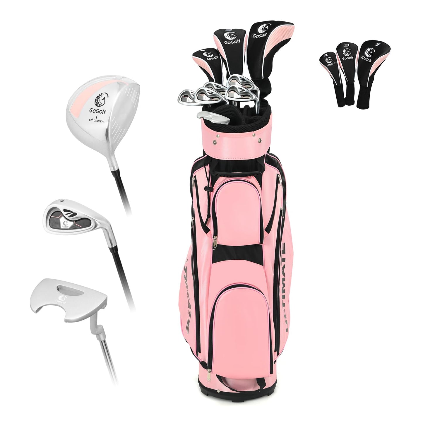 Women's Complete Golf Club Set, Right Handed Ladies Golf Clubs Set w/ 460cc Alloy Driver, #3 Fairway Wood, #4 Hybrid, #6/#7/#8/#9/#P Irons & Putter.