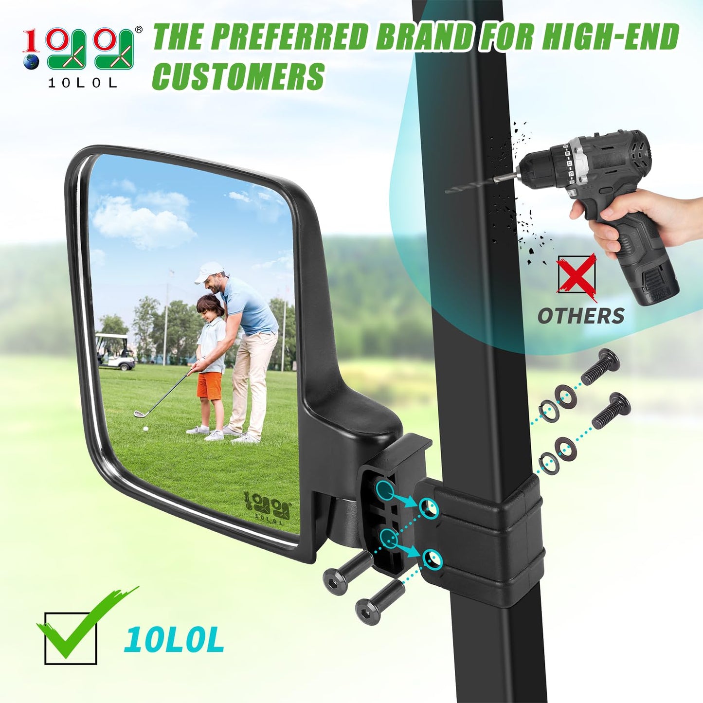 Side Mirrors Universal for Yamaha, Club Car, EZGO, Folding Side Rear View Mirrors Adjustable 180 Degree HD Glass.