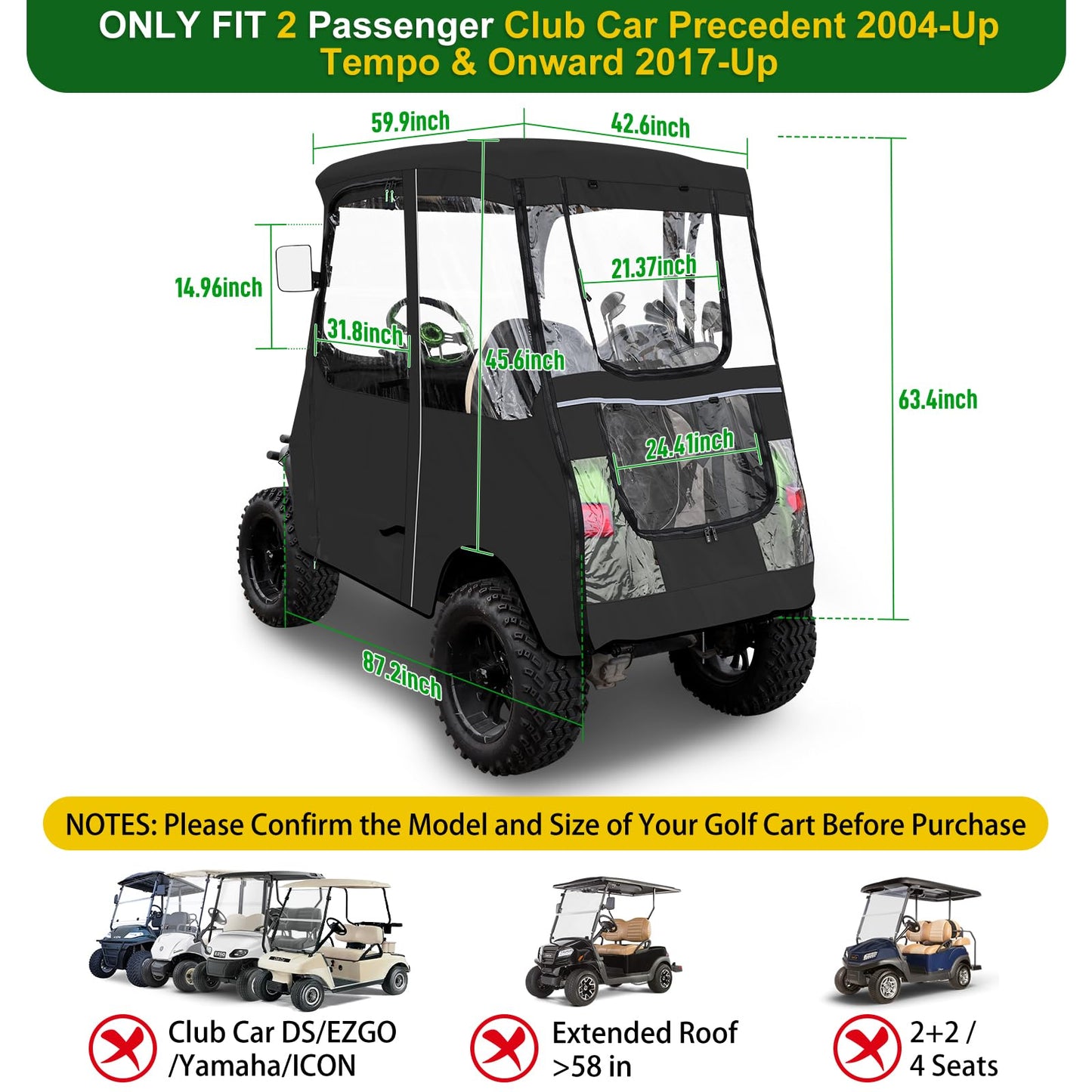 Deluxe Driving Enclosure 2 Passenger Only Fits Club Car Precedent Golf Cart.